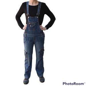 Y2K Old Navy Denim Overalls | 2003 Low Cut Low Rise Cargo Overalls